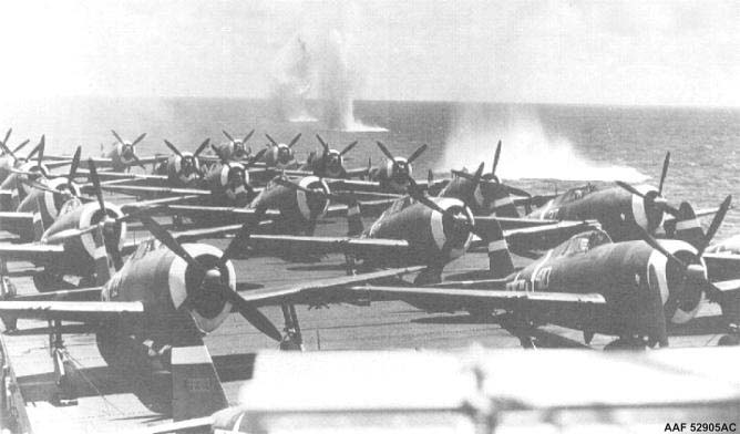 U.S.S. Manila Bay and Thunderbolts being bombed at sea