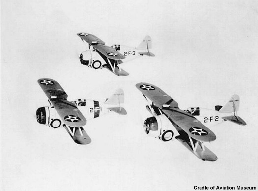 Three F2F-1 fighters of VF-2B in a V formation
