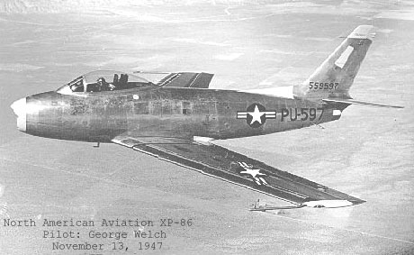 The XP-86 in flight