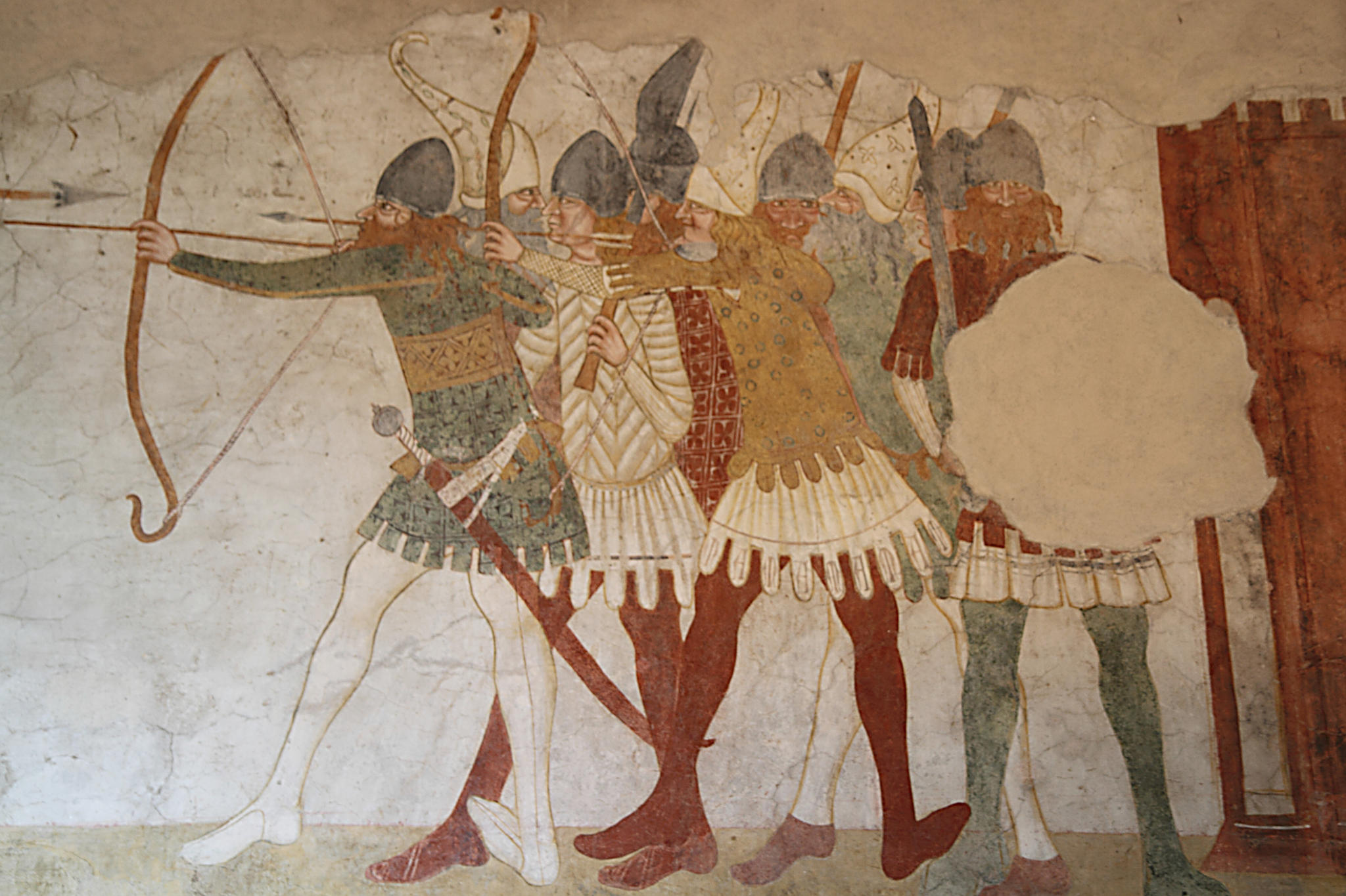 Italian infantry with bows, spears & swords at Sabbionara Castle, Avio