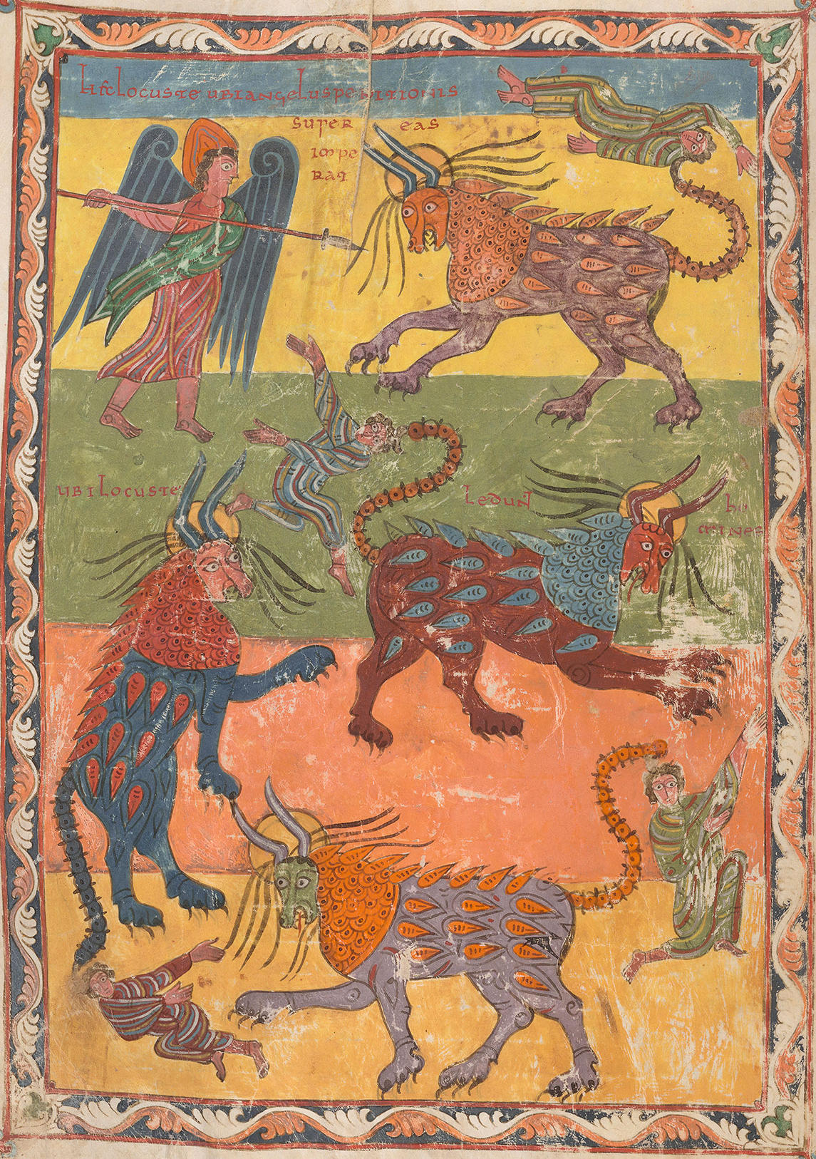 An Angel Attacks Locusts, San Miguel Beatus Codex, Beatus of Liébana, Spain.