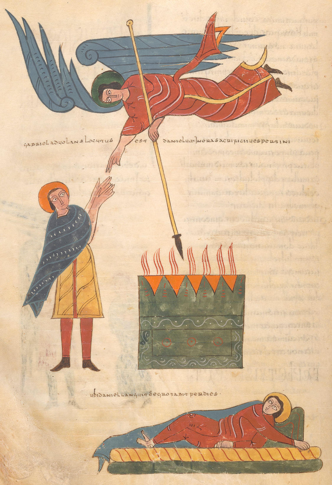 Gabriel interprets the vision to Daniel, San Miguel Beatus Codex, Beatus of Liébana, Spain.