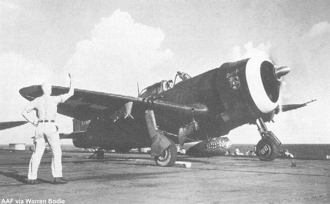 A 318th FG P-47 gets ready for a catapult launch
